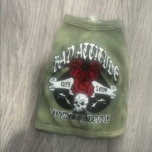 Green Dog Shirt with Skull and Roses Design